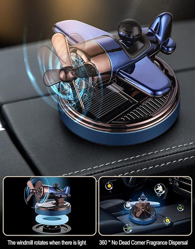 Rotating Solar Aeroplane Perfume dashboard air freshner, Dashboard Aeromatic Charm, Grey Base