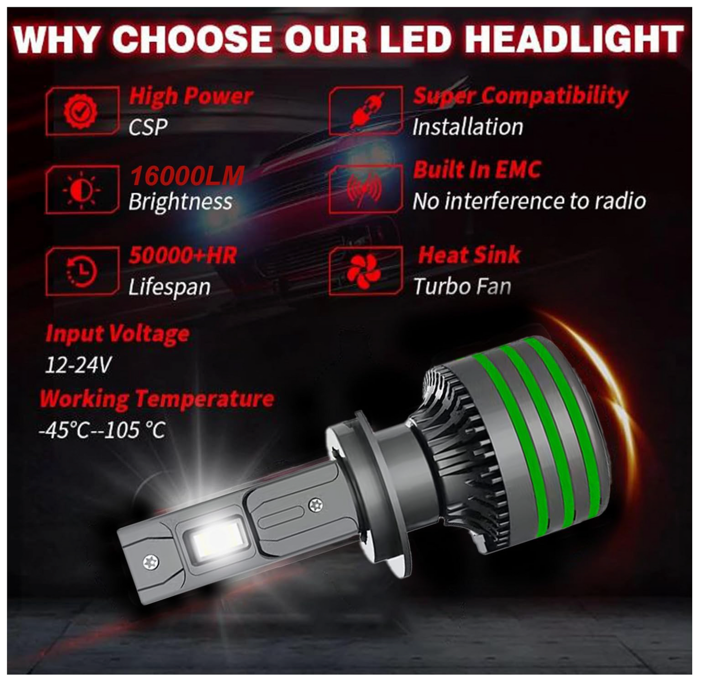 200W High Power Premium LED Headlights Bulb (2Year Warranty)