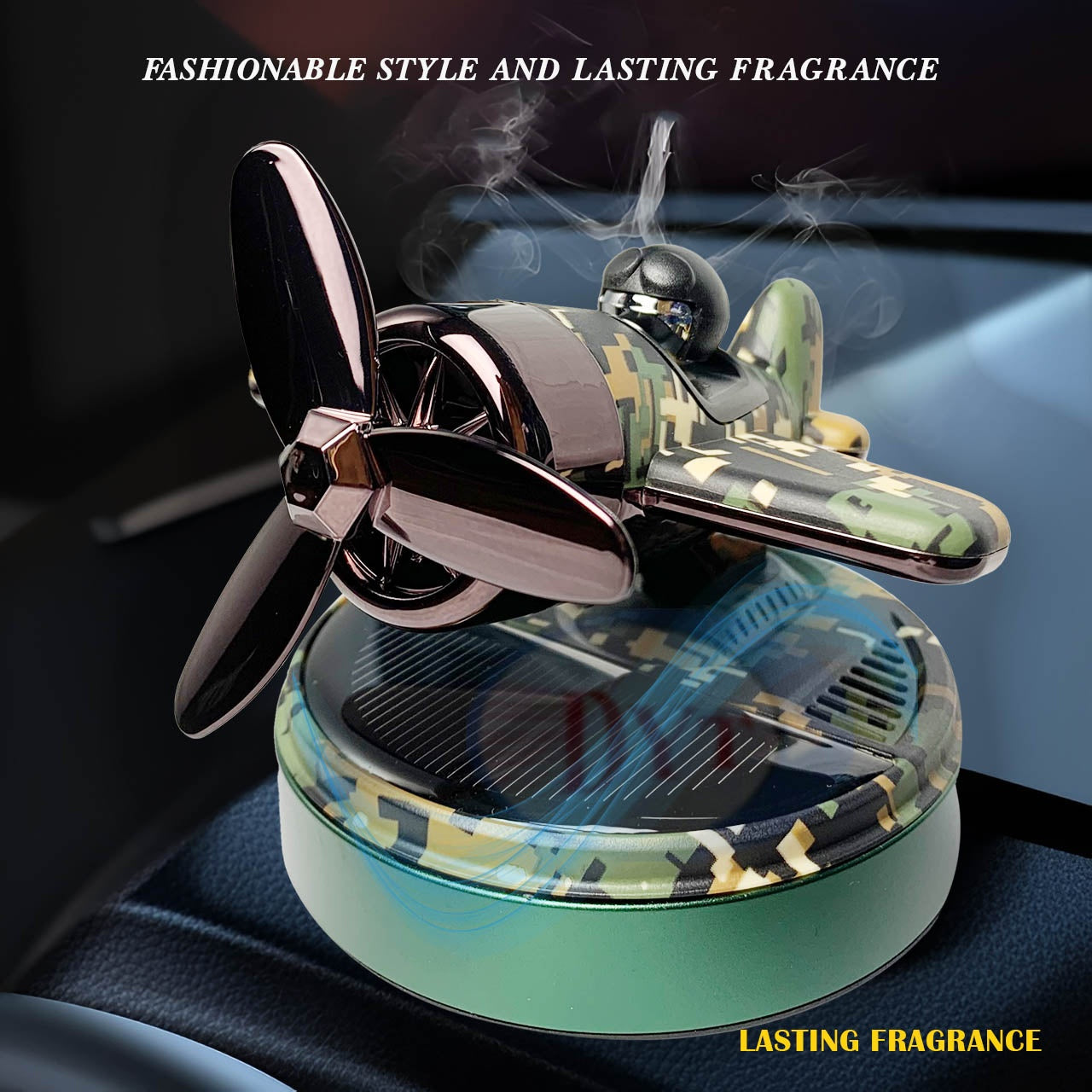 Rotating Solar Aeroplane Perfume dashboard air freshner, Dashboard Aeromatic Charm, Grey Base