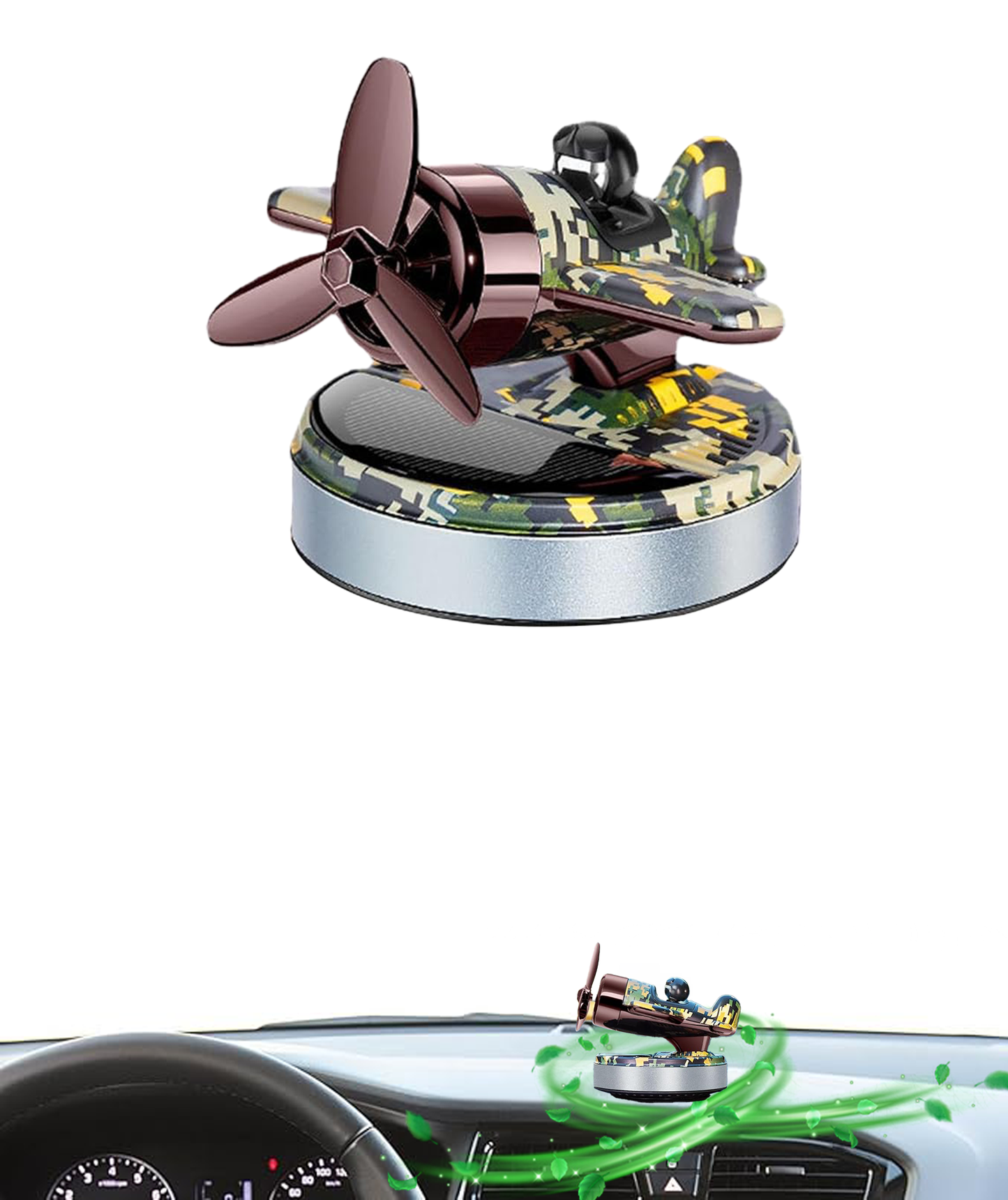 Rotating Solar Aeroplane Perfume dashboard air freshner, Dashboard Aeromatic Charm, Grey Base