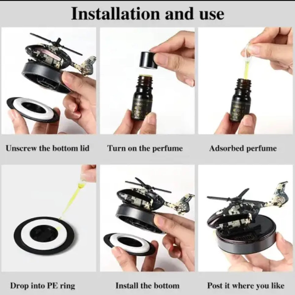 Rotating Solar-Powered Helicoptor perfume for Dashboard, Stylish Dashboard Freshner