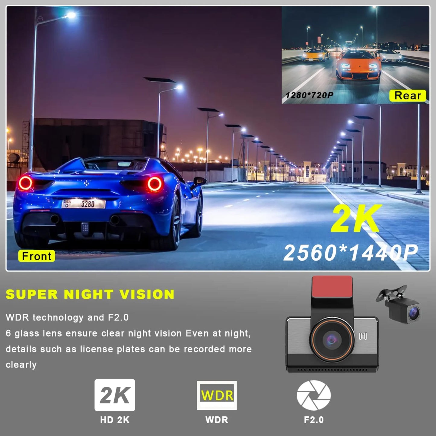 KYNE Car DVR Recorder — HD 2K Front + HD Rear