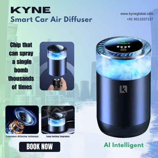 KYNE Smart Car Air Diffuser – AI Intelligent Fragrance Diffuser | 4-Color Ambient Light | Alcohol-Free Plant Extract | Auto Start-Stop