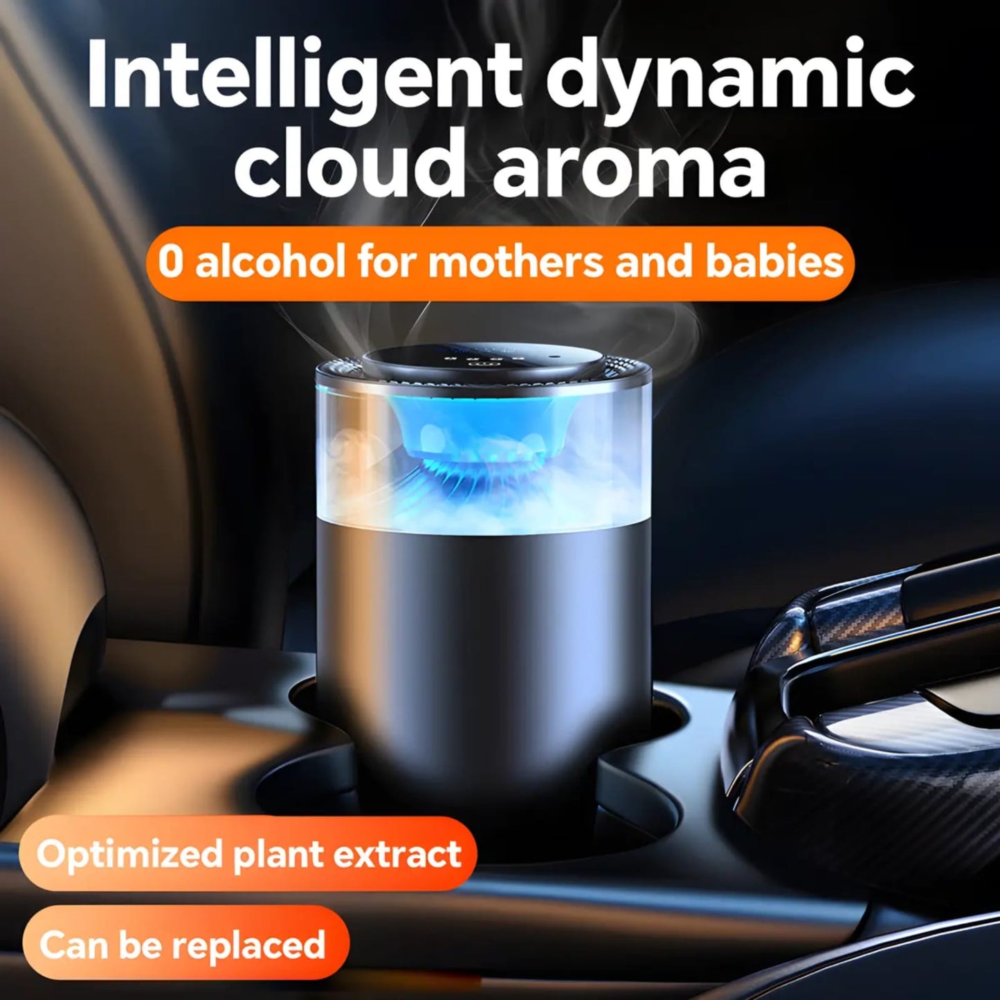 KYNE Smart Car Air Diffuser – AI Intelligent Fragrance Diffuser | 4-Color Ambient Light | Alcohol-Free Plant Extract | Auto Start-Stop
