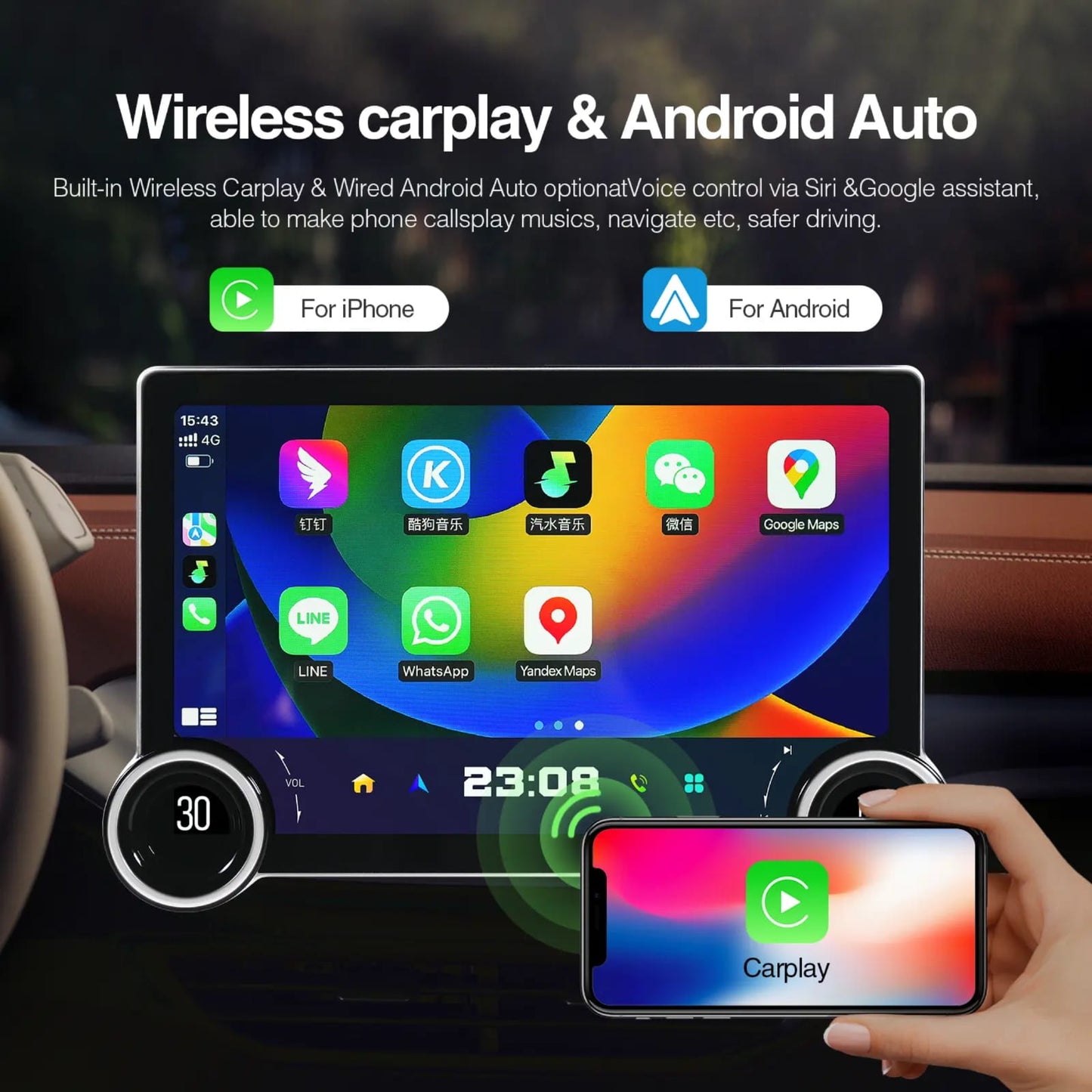 KYNE 10.1" Knob-Control Car Head Unit — Wireless CarPlay & Android Auto | GPS | Wi-Fi