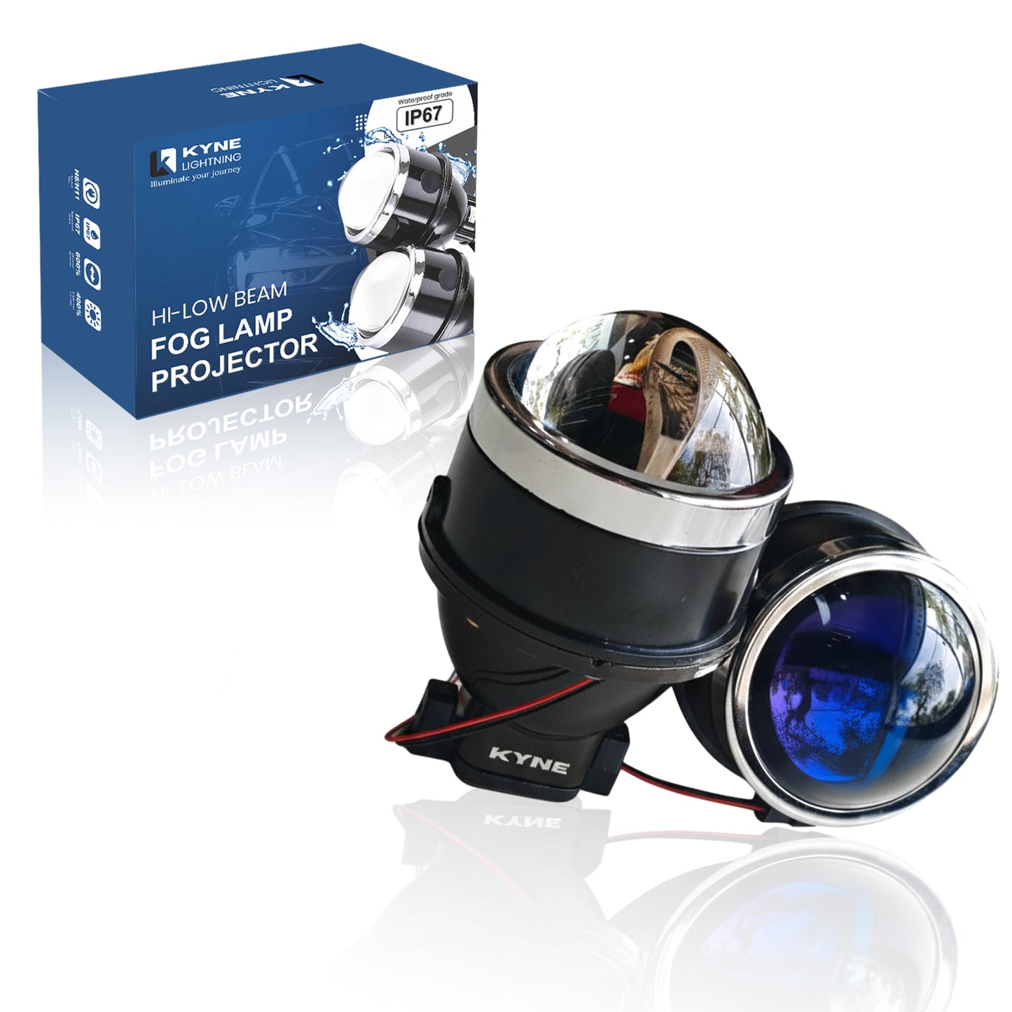Premium Car Fog Lamp Projectors - 200M Range, Universal Fit (Blue Lens pair)