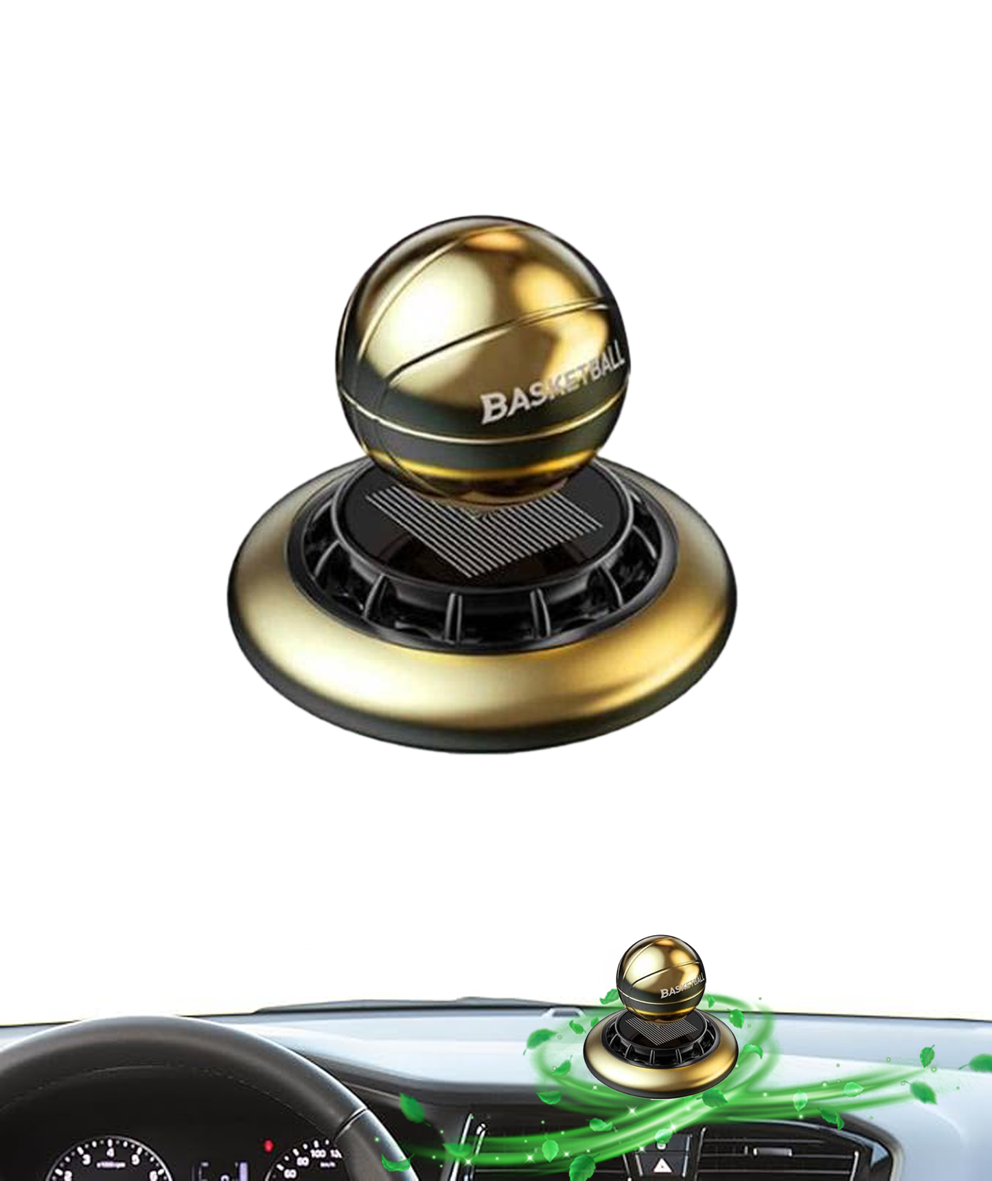Basketball Shaped Car Air Freshener, Solar Powered Rotating Alloy Diffuser.