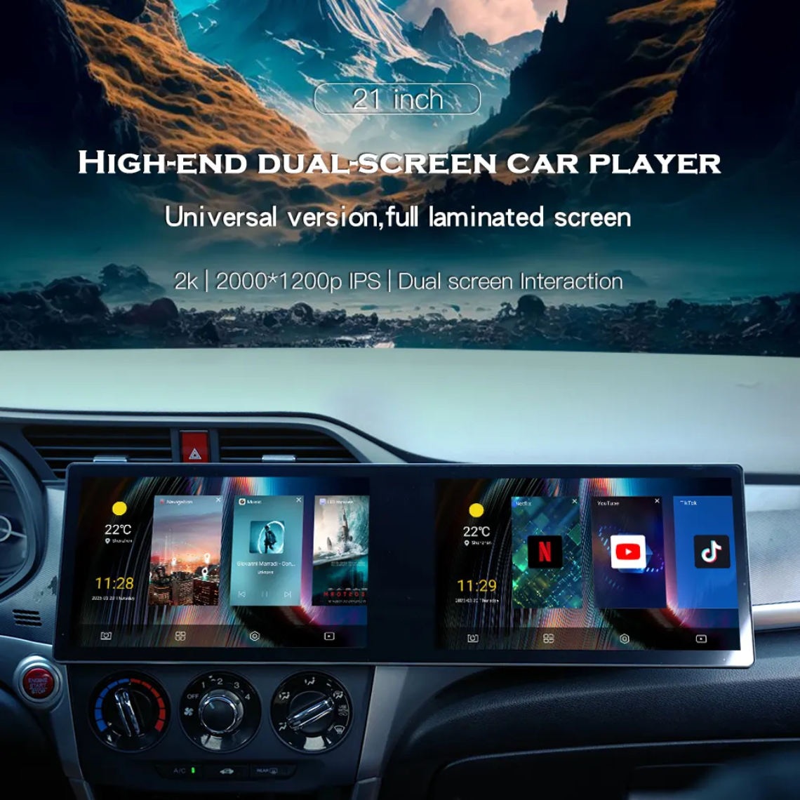 KYNE 2K 21.6" Dual-Screen Android Player (10.1" + 10.1")