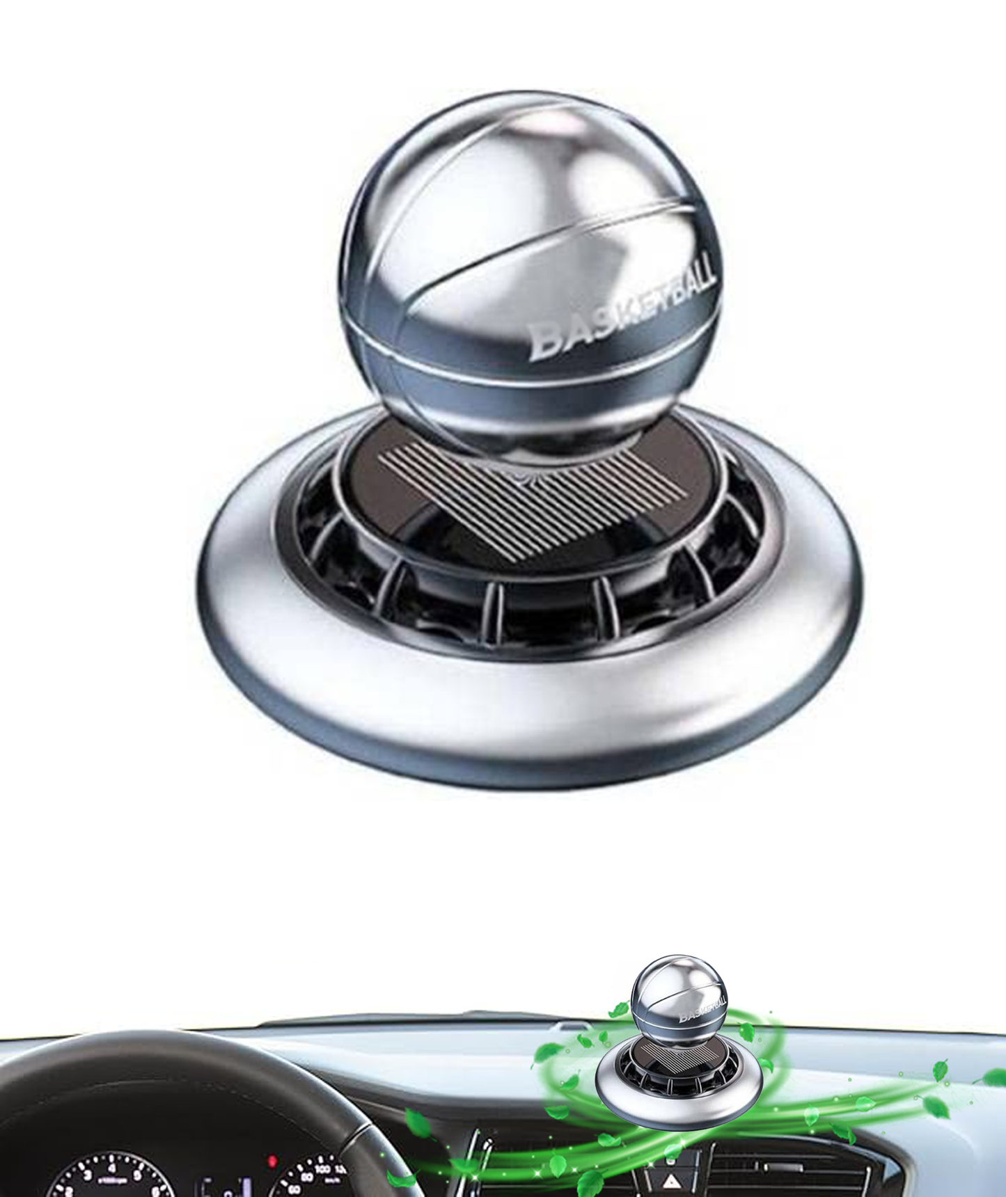 Basketball Shaped Car Air Freshener, Solar Powered Rotating Alloy Diffuser.