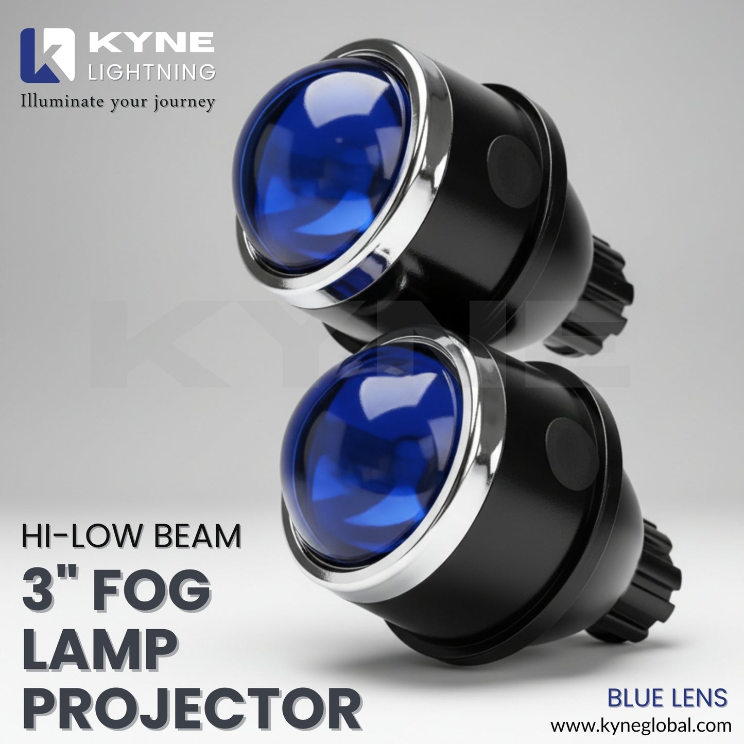 Premium Car Fog Lamp Projectors - 200M Range, Universal Fit (Blue Lens pair)