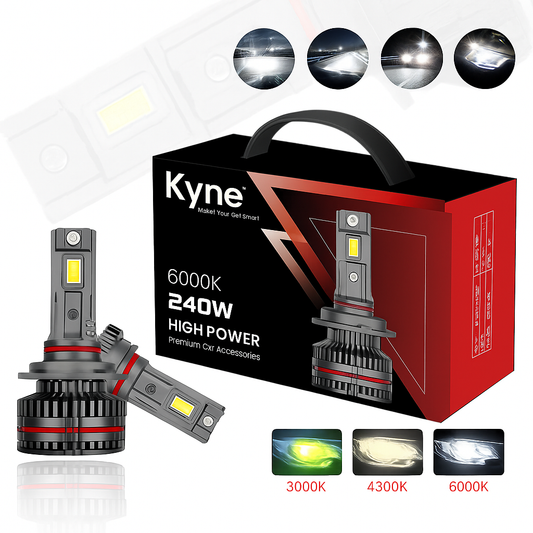 KYNE 240W Tri-Colour LED Headlight Bulbs – H8 Socket, IP65 Waterproof