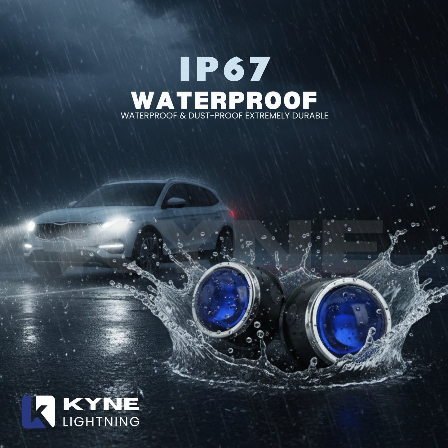 Premium Car Fog Lamp Projectors - 200M Range, Universal Fit (Blue Lens pair)