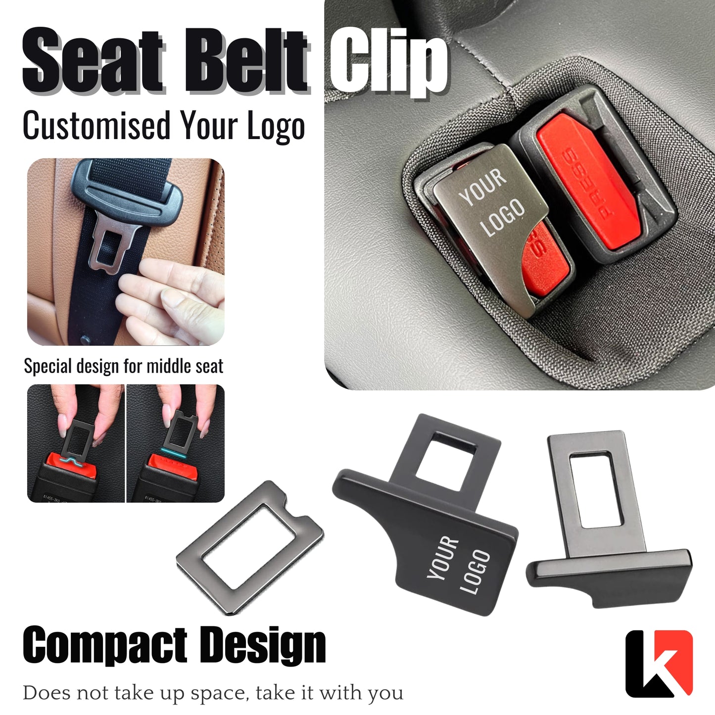 Premium Car Seat Belt Extender Clip - Universal Fit Metal Buckle with Custom Logo