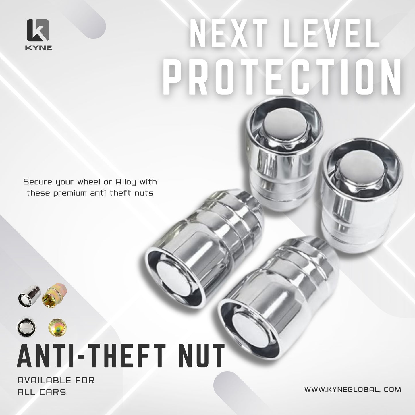 Anti Theft Nut Lock with Double thief Protection For Cars, Thread size ,Specially engineered locking mechanism