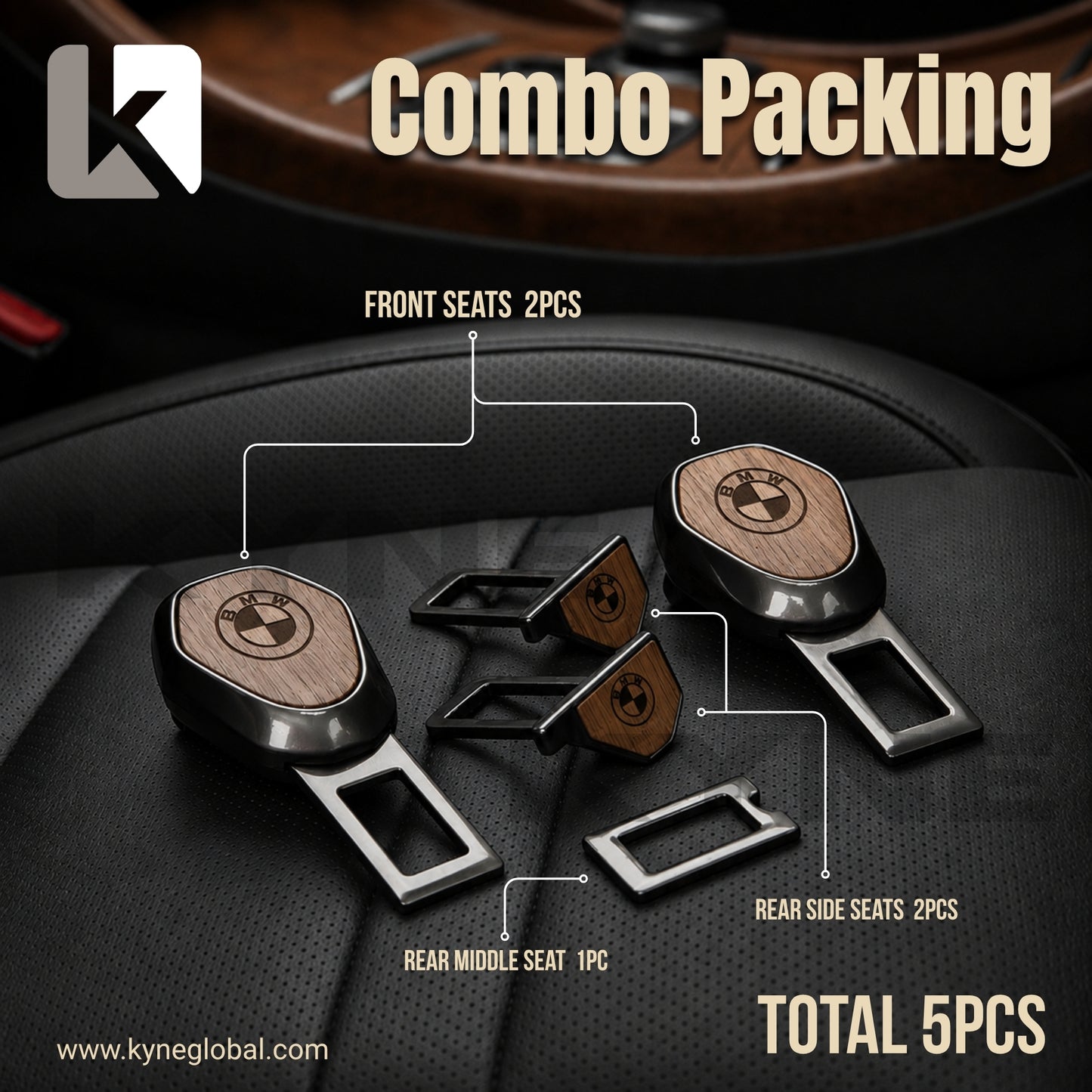 Wooden Car Seat Belt Extender Clip - Universal Fit Metal Buckle with Custom Logo