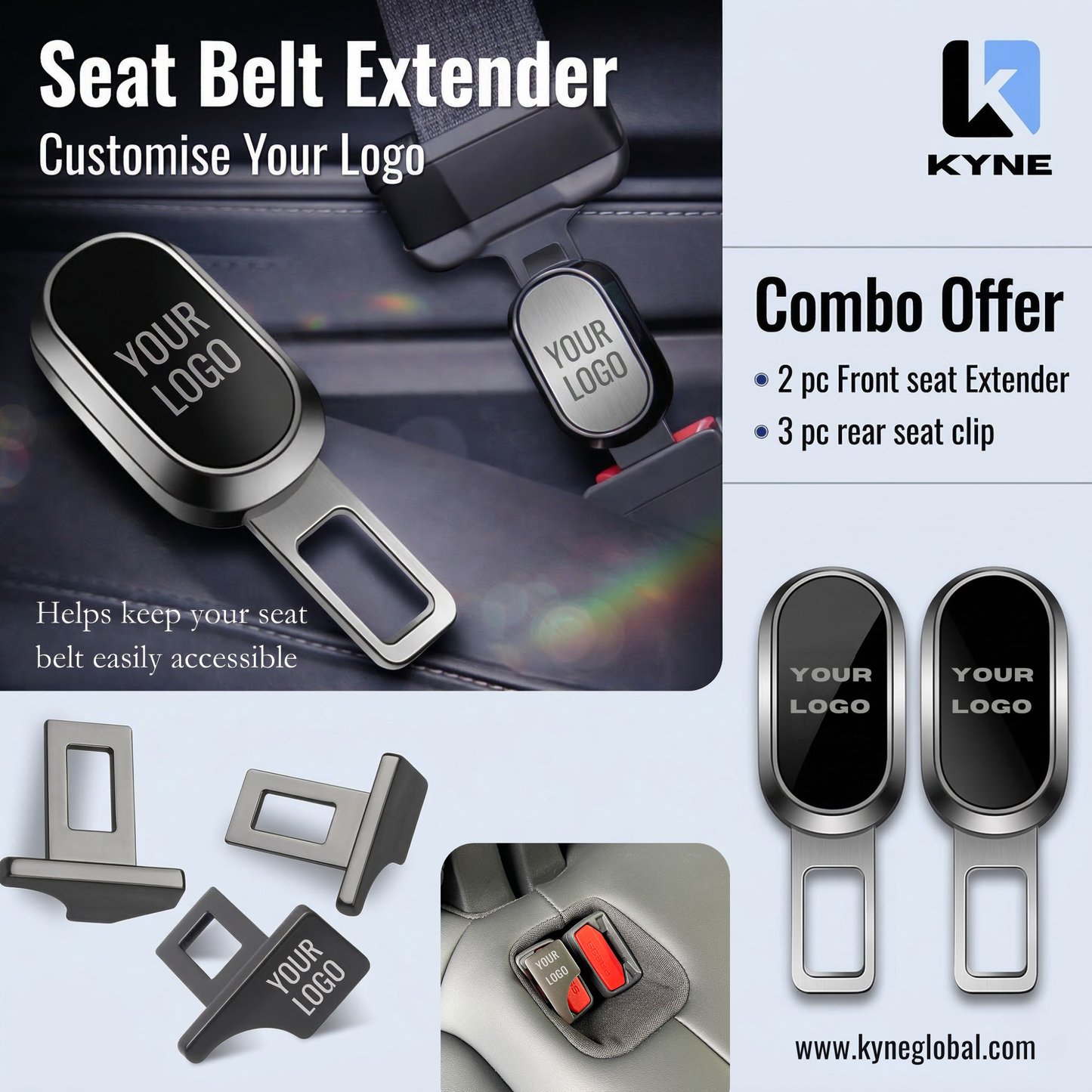 Premium Car Seat Belt Extender Clip - Universal Fit Metal Buckle with Custom Logo