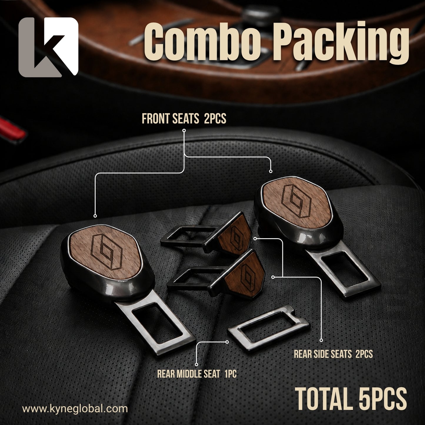 Wooden Car Seat Belt Extender Clip - Universal Fit Metal Buckle with Custom Logo