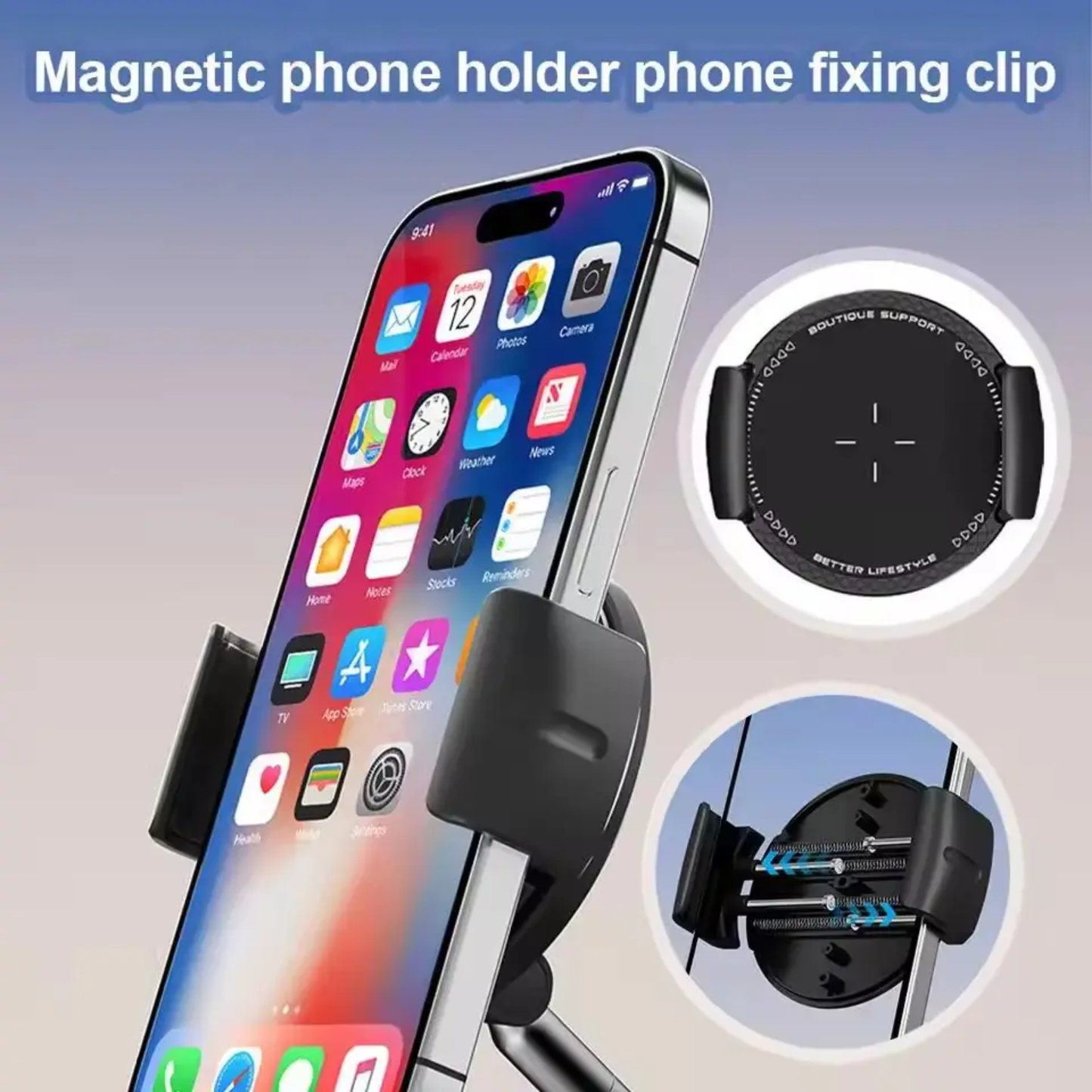 Magnetic Phone Holder for Car, 360° Rotation, Super Strong Stylish Accessory for Car Dashboard | Hands Free Phone, Adjustable Arm (Black)
