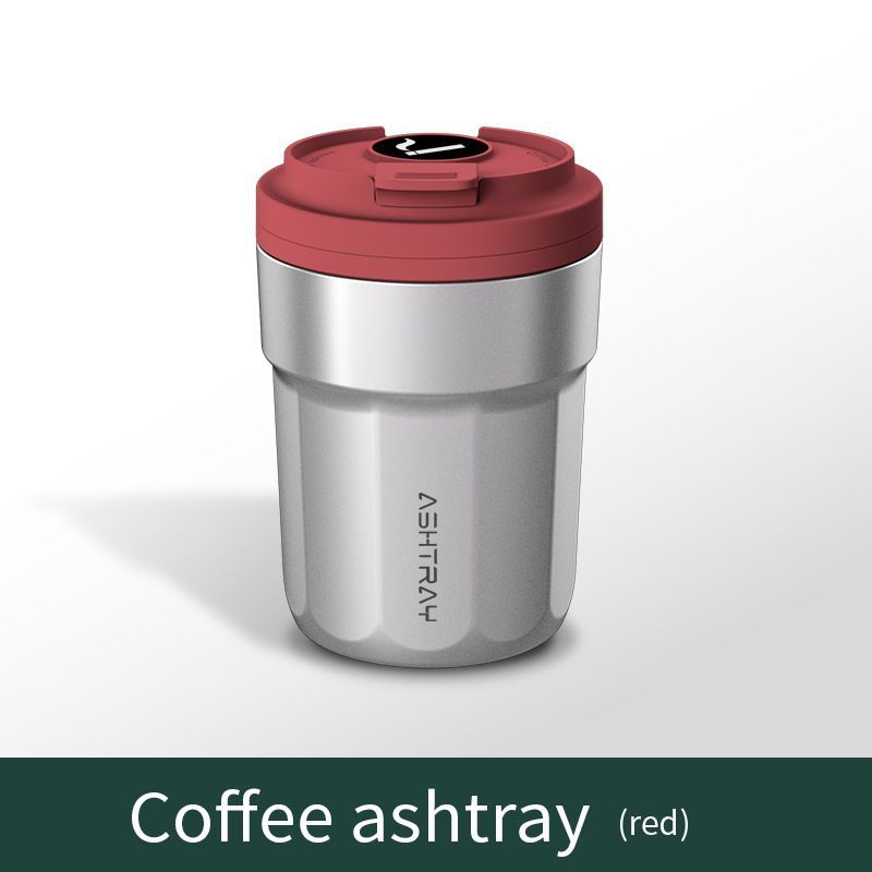 Car Cigarette Ashtray with Metal Lining,ABS Shell, 7-Color LED Light, Push-Style Splash-Proof Coffee Cup Style Car Ashtray