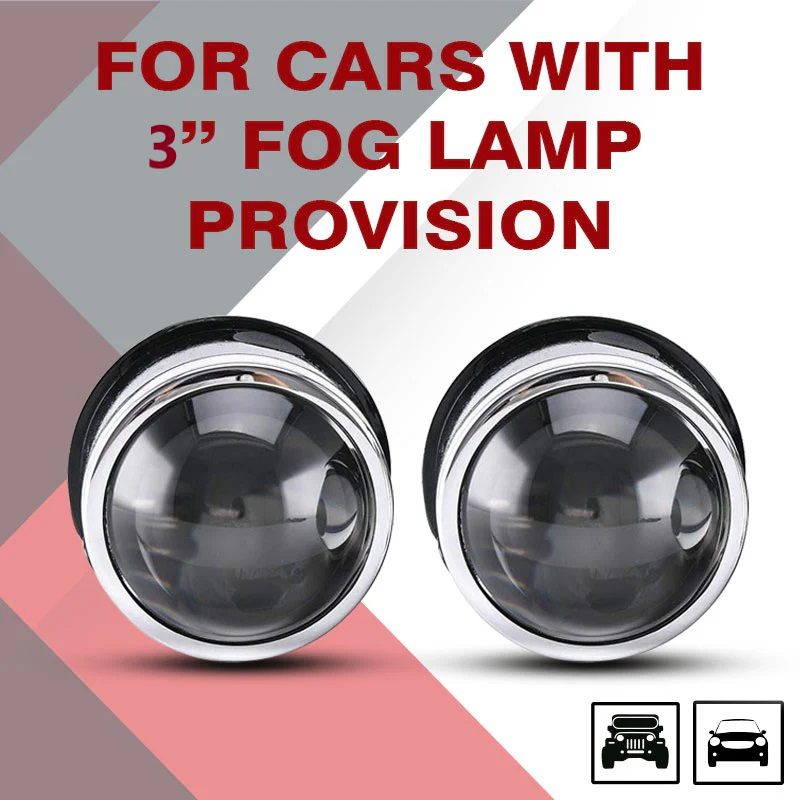 Car Fog Lamp Projectors Light Range 200 Mtr Throw Approx For Any Car With 3" Space (White, Pair)