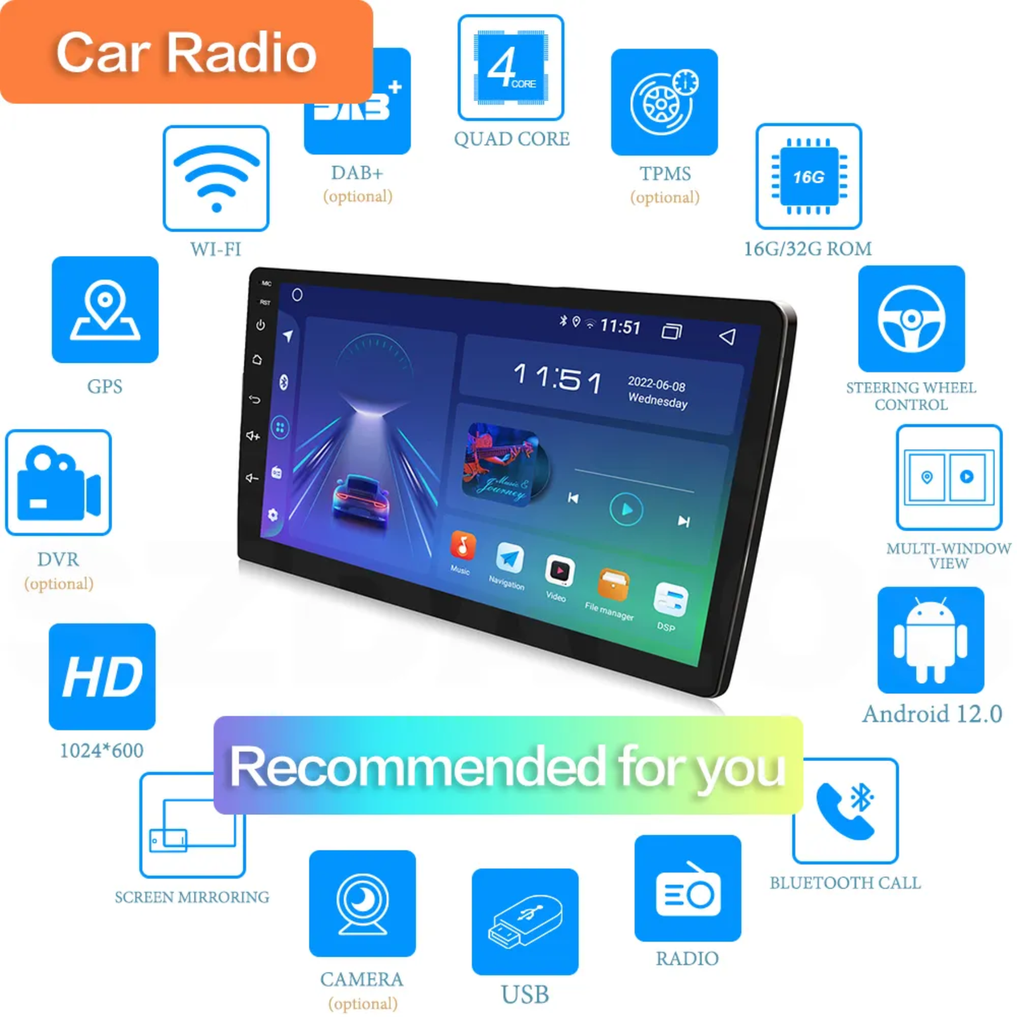 KYNE 9-Inch Android Double Din Car Player (HD )