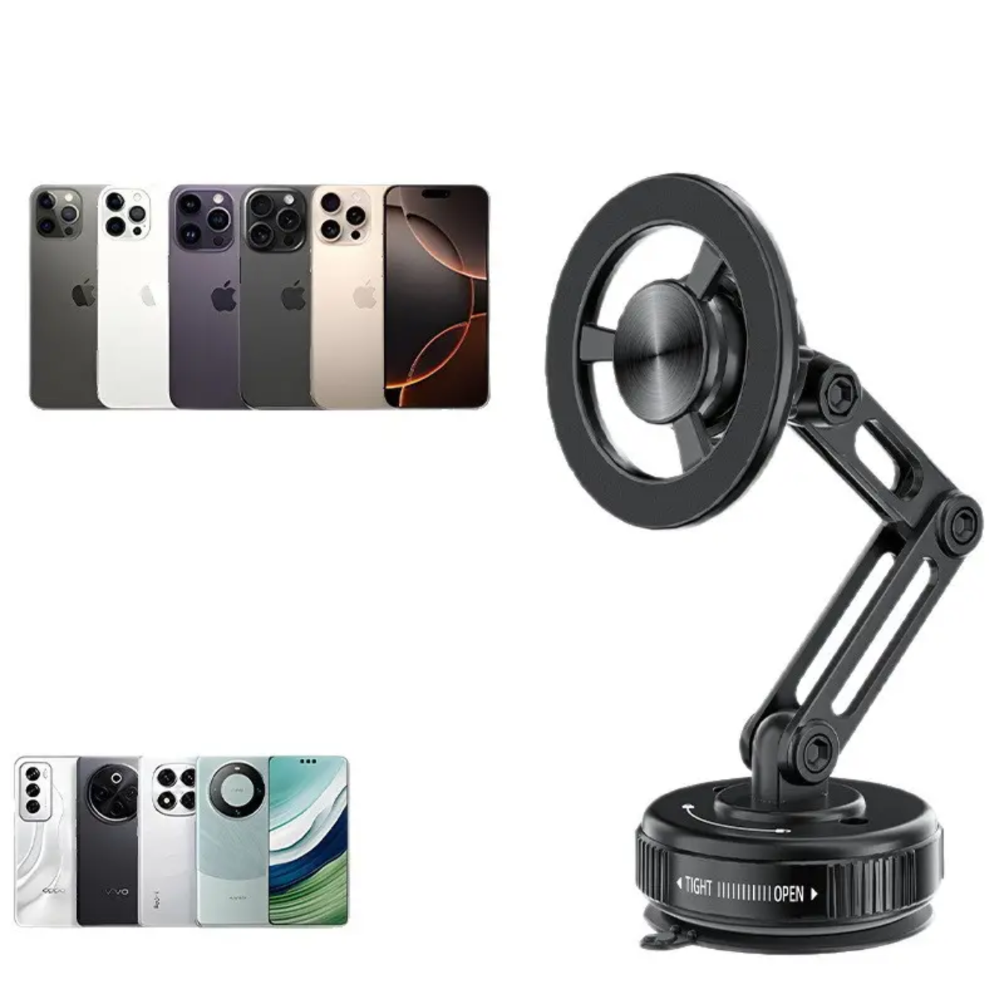 Magnetic Phone Holder for Car, 360° Rotation, Super Strong Stylish Accessory for Car Dashboard | Hands Free Phone, Adjustable Arm (Black)