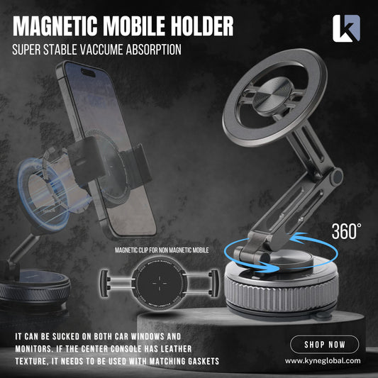 Magnetic Phone Holder for Car, 360° Rotation, Super Strong Stylish Accessory for Car Dashboard | Hands Free Phone, Adjustable Arm (Black)