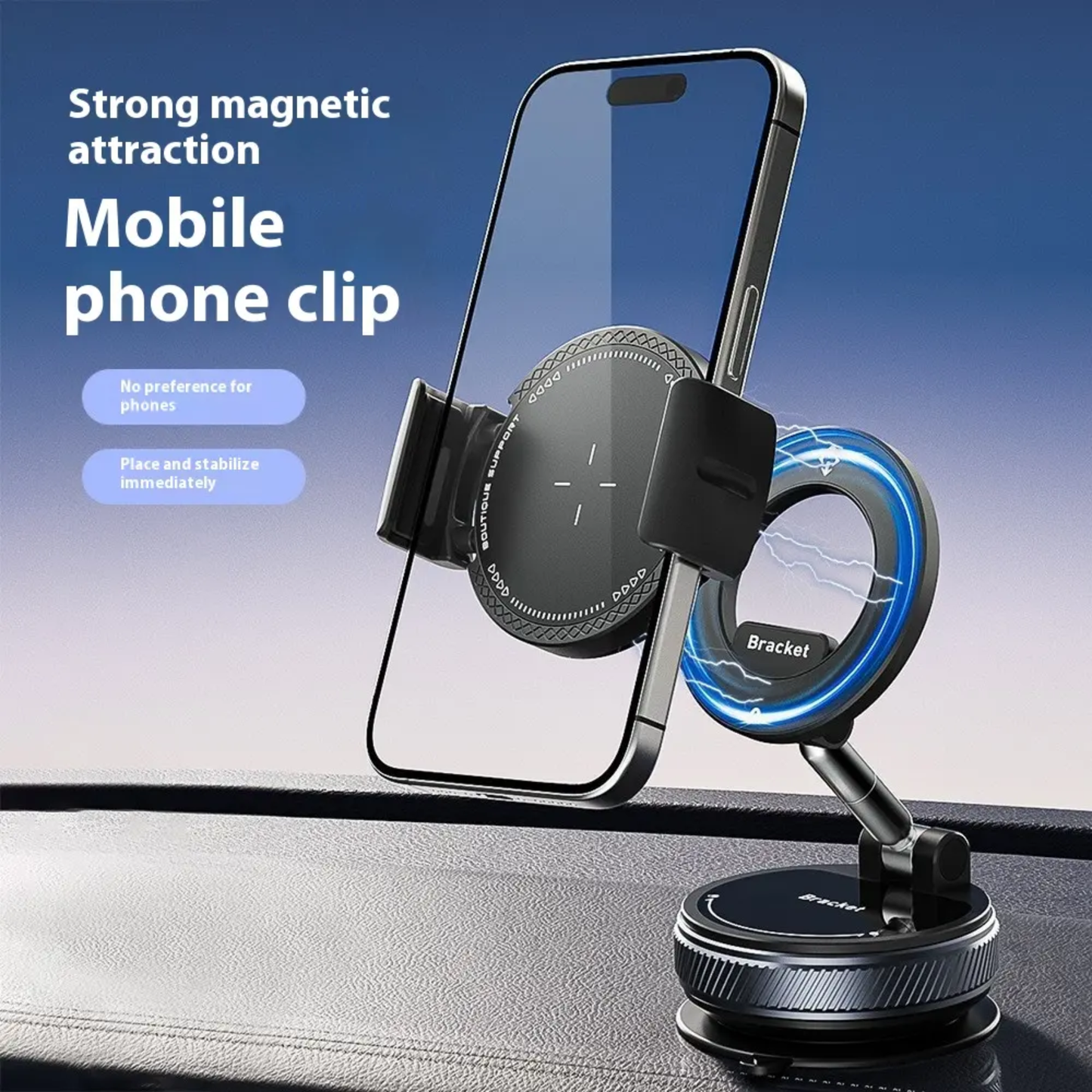 Magnetic Phone Holder for Car, 360° Rotation, Super Strong Stylish Accessory for Car Dashboard | Hands Free Phone, Adjustable Arm (Black)