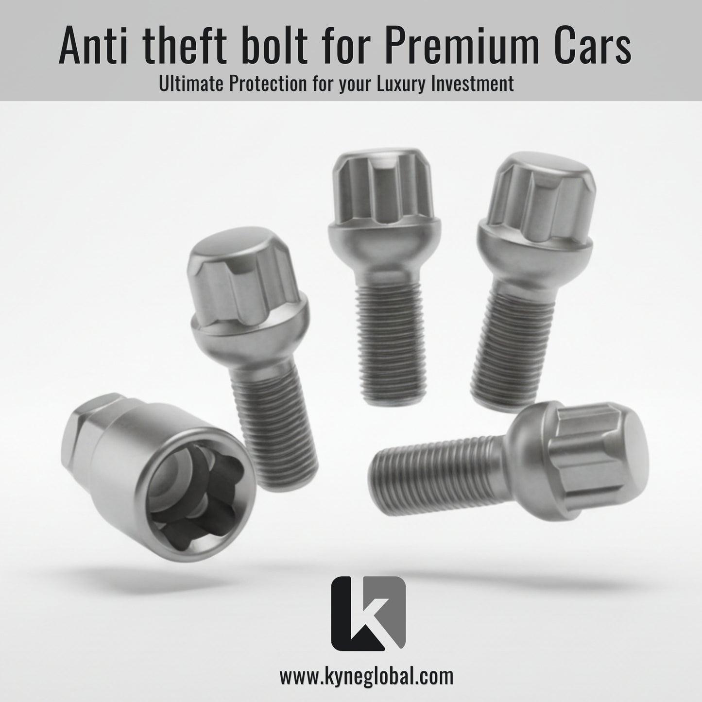KYNE Anti-Theft Lug Bolt Lock Set (4 Pcs) — M12 / M14 | Audi, Skoda, VW, Mahindra XUV700, Citroën ,3XO