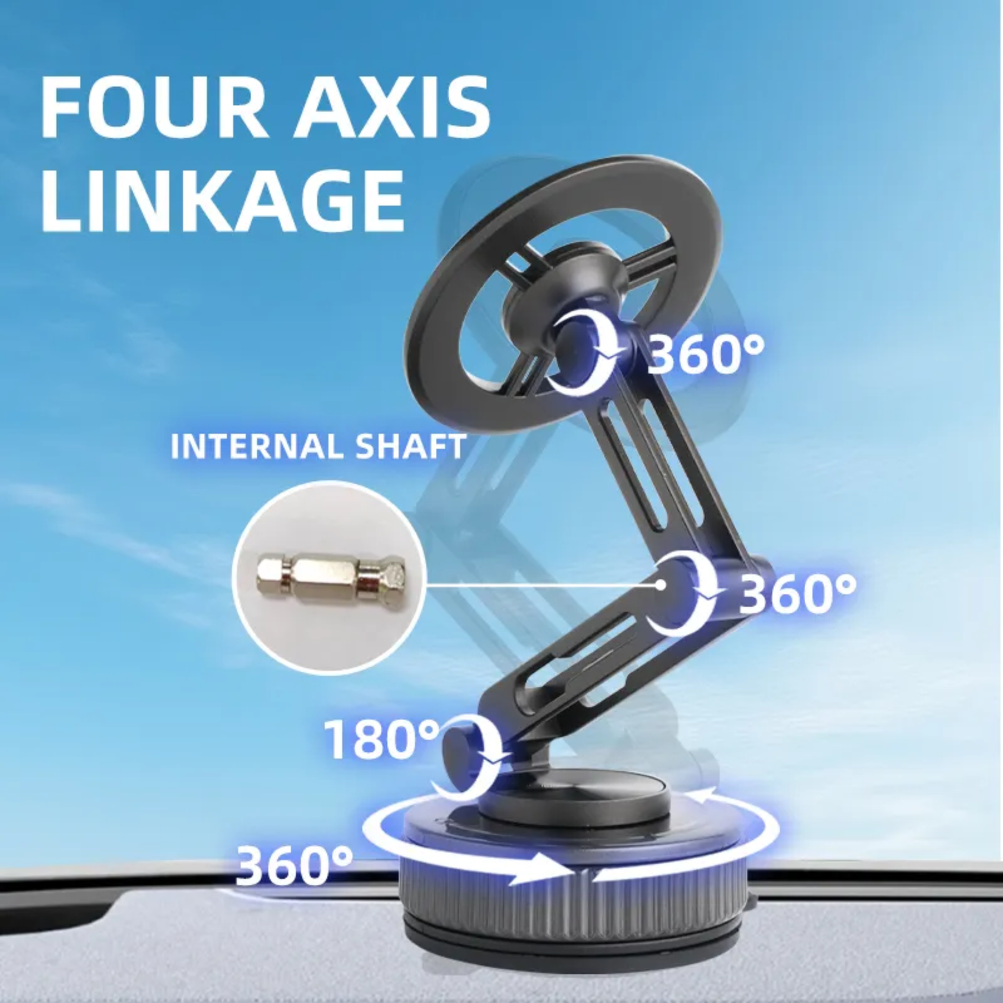 Magnetic Phone Holder for Car, 360° Rotation, Super Strong Stylish Accessory for Car Dashboard | Hands Free Phone, Adjustable Arm (Black)