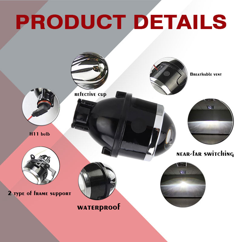 Car Fog Lamp Projectors Light Range 200 Mtr Throw Approx For Any Car With 3" Space (White, Pair)