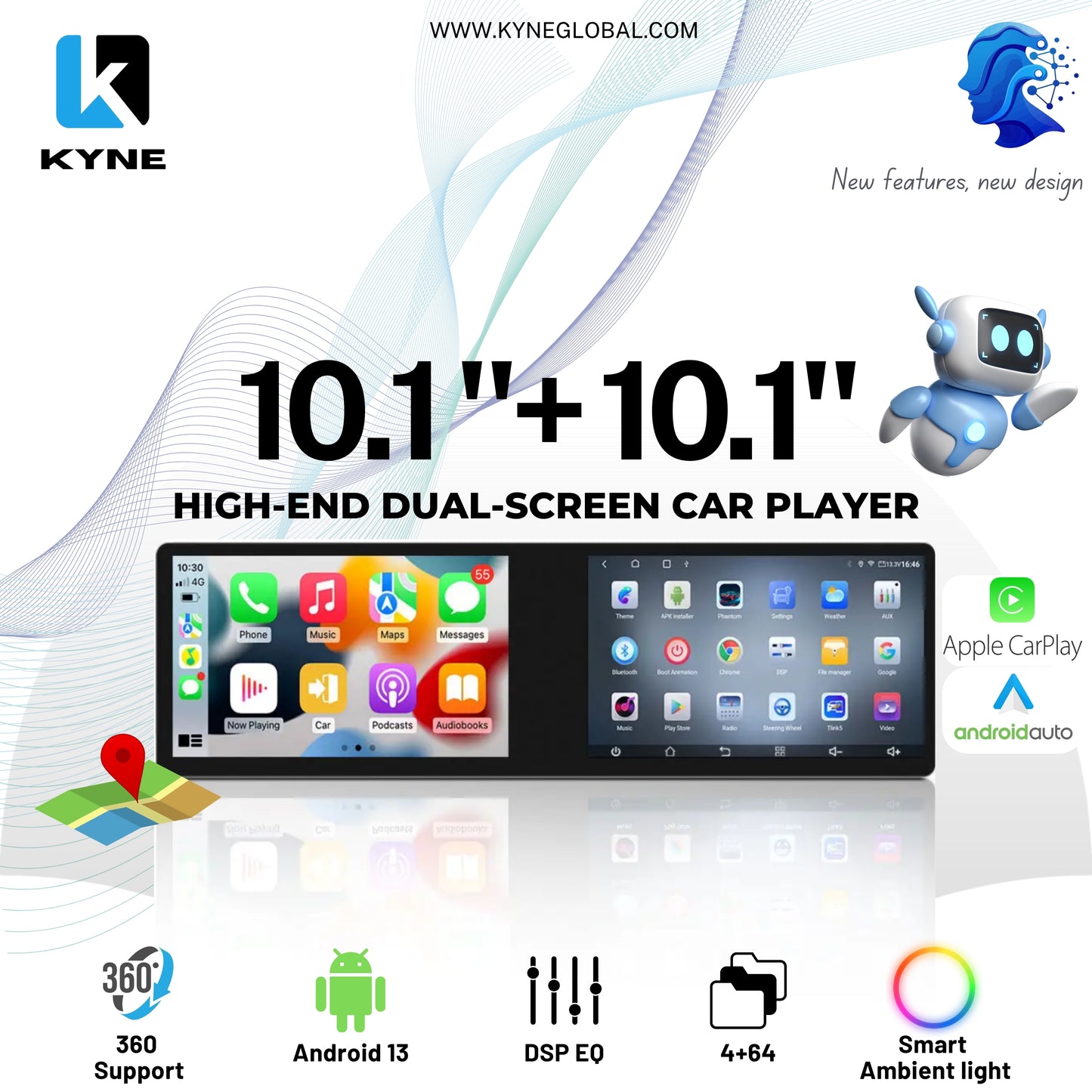 KYNE 2K 21.6" Dual-Screen Android Player (10.1" + 10.1")