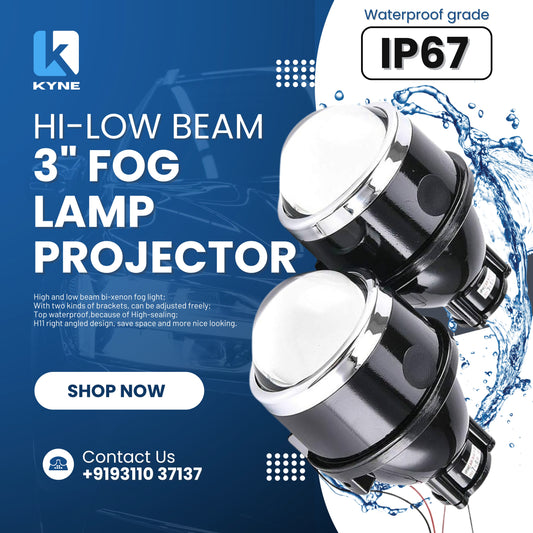 Car Fog Lamp Projectors Light Range 200 Mtr Throw Approx For Any Car With 3" Space (White, Pair)