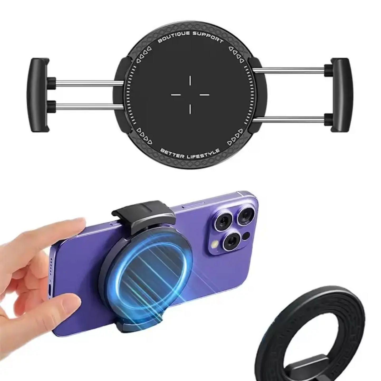 Magnetic Phone Holder for Car, 360° Rotation, Super Strong Stylish Accessory for Car Dashboard | Hands Free Phone, Adjustable Arm (Black)