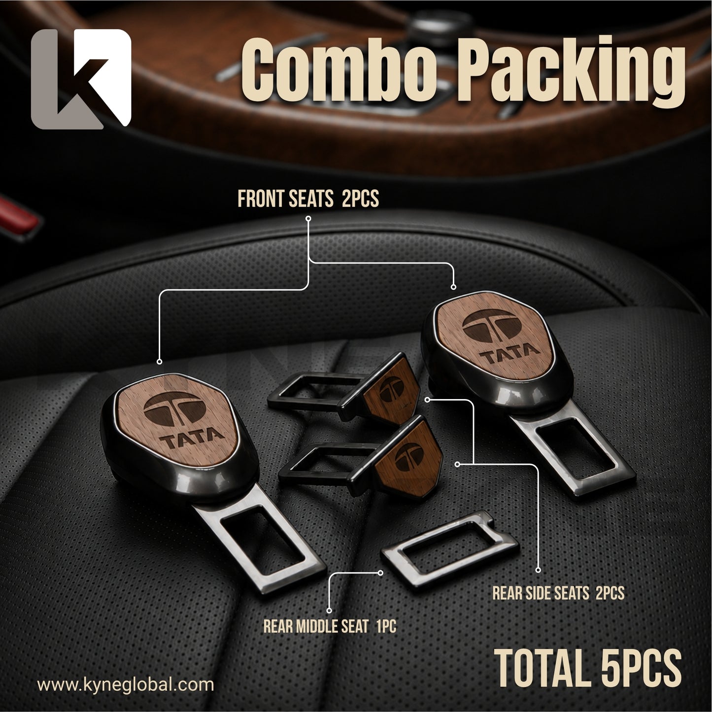 Wooden Car Seat Belt Extender Clip - Universal Fit Metal Buckle with Custom Logo