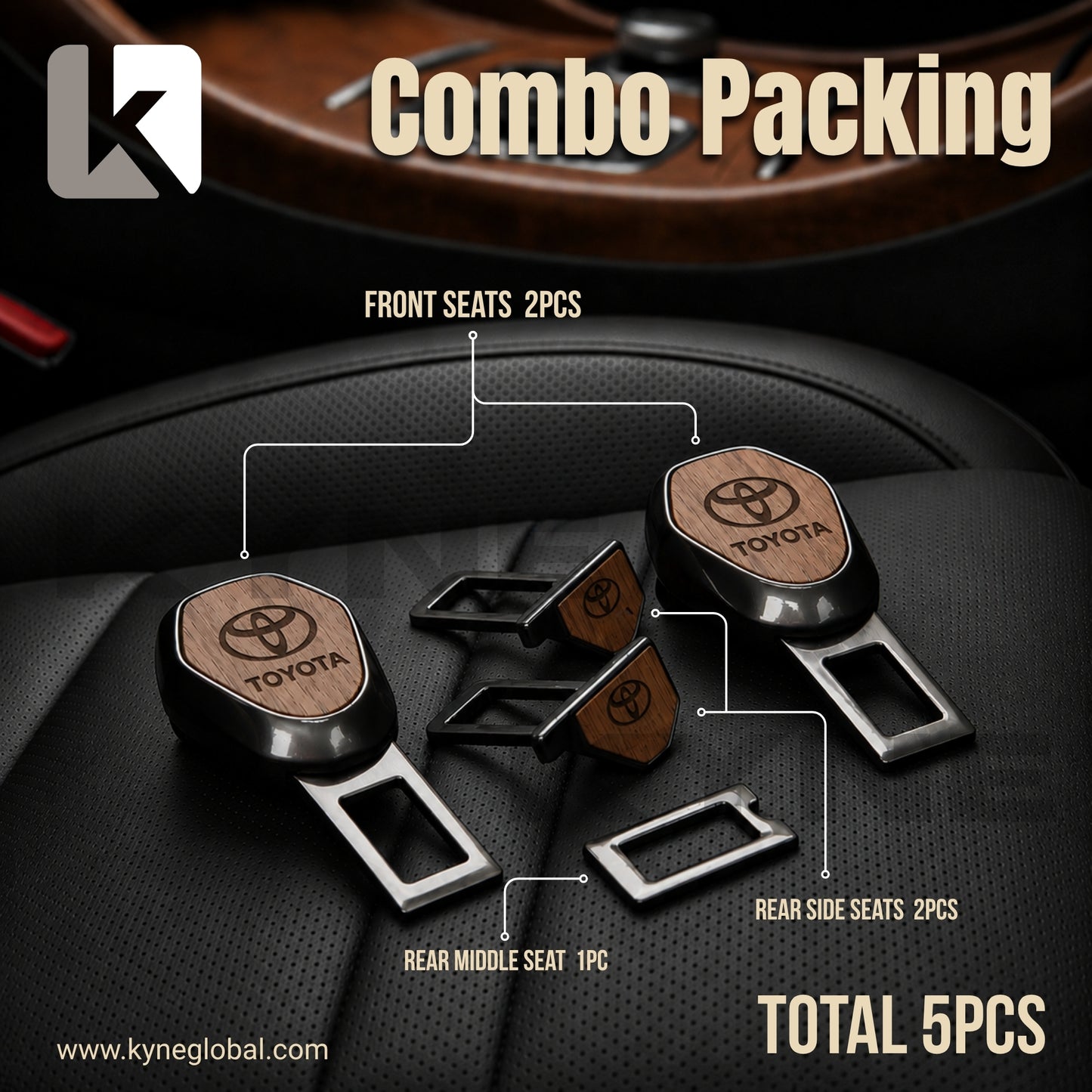 Wooden Car Seat Belt Extender Clip - Universal Fit Metal Buckle with Custom Logo
